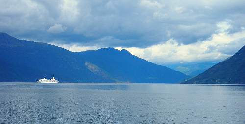 fjord view with cruise ship