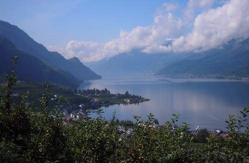 view over village and fjord